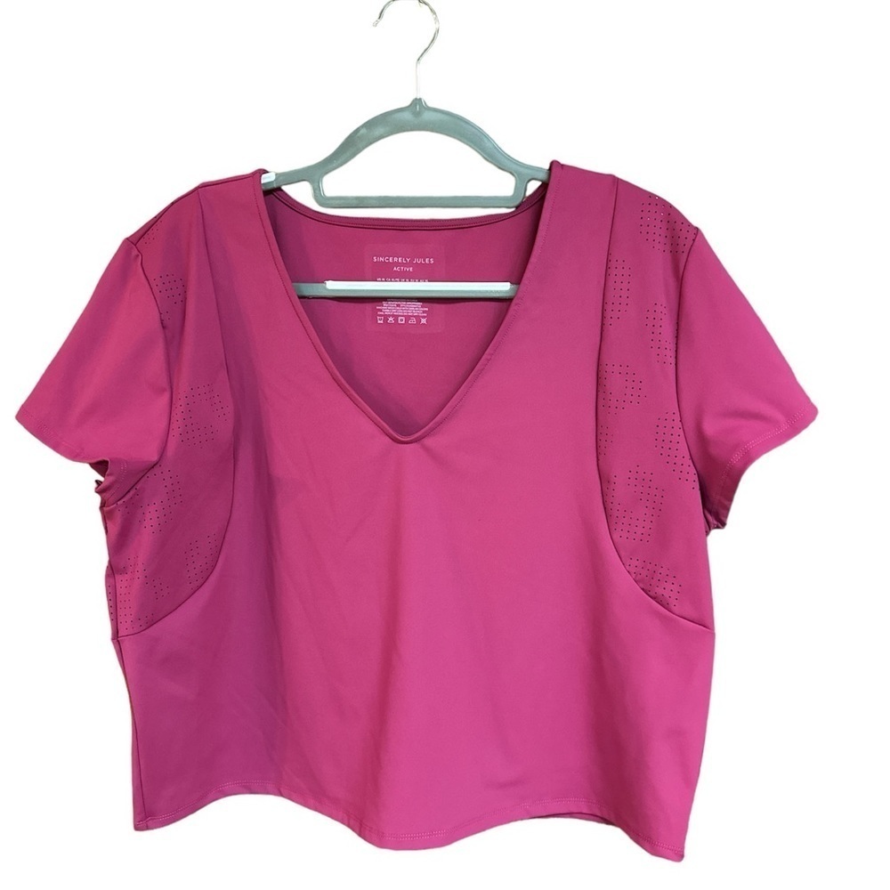 Sincerely Jules Active V-Neck Fuscia Rose Cropped Top XL